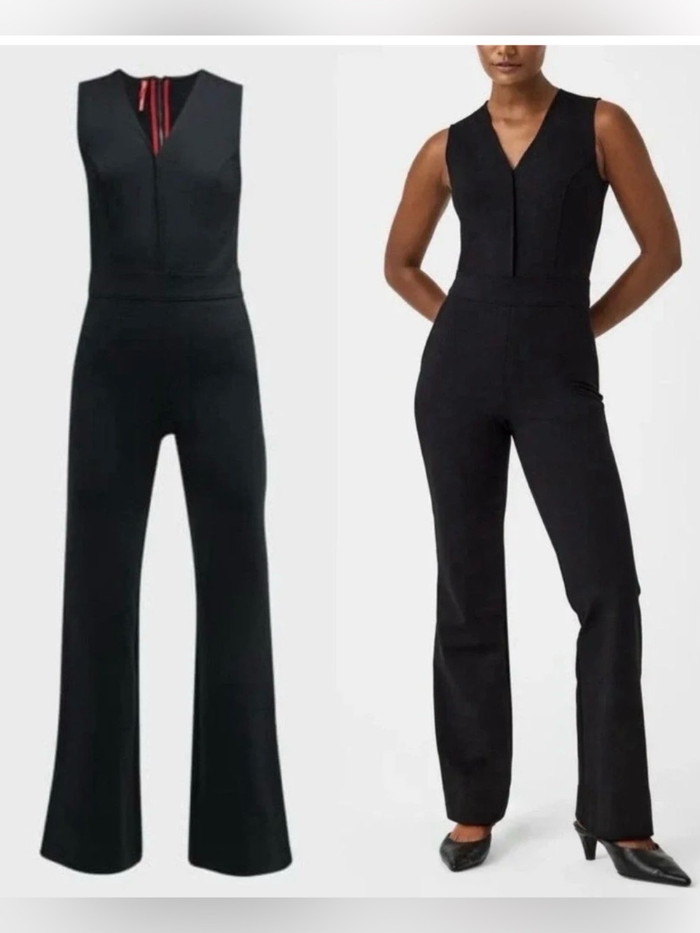 SPANX Black Sleeveless V-Neck Tailored Jumpsuit